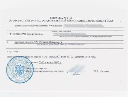Выписка об отсутствии брака 